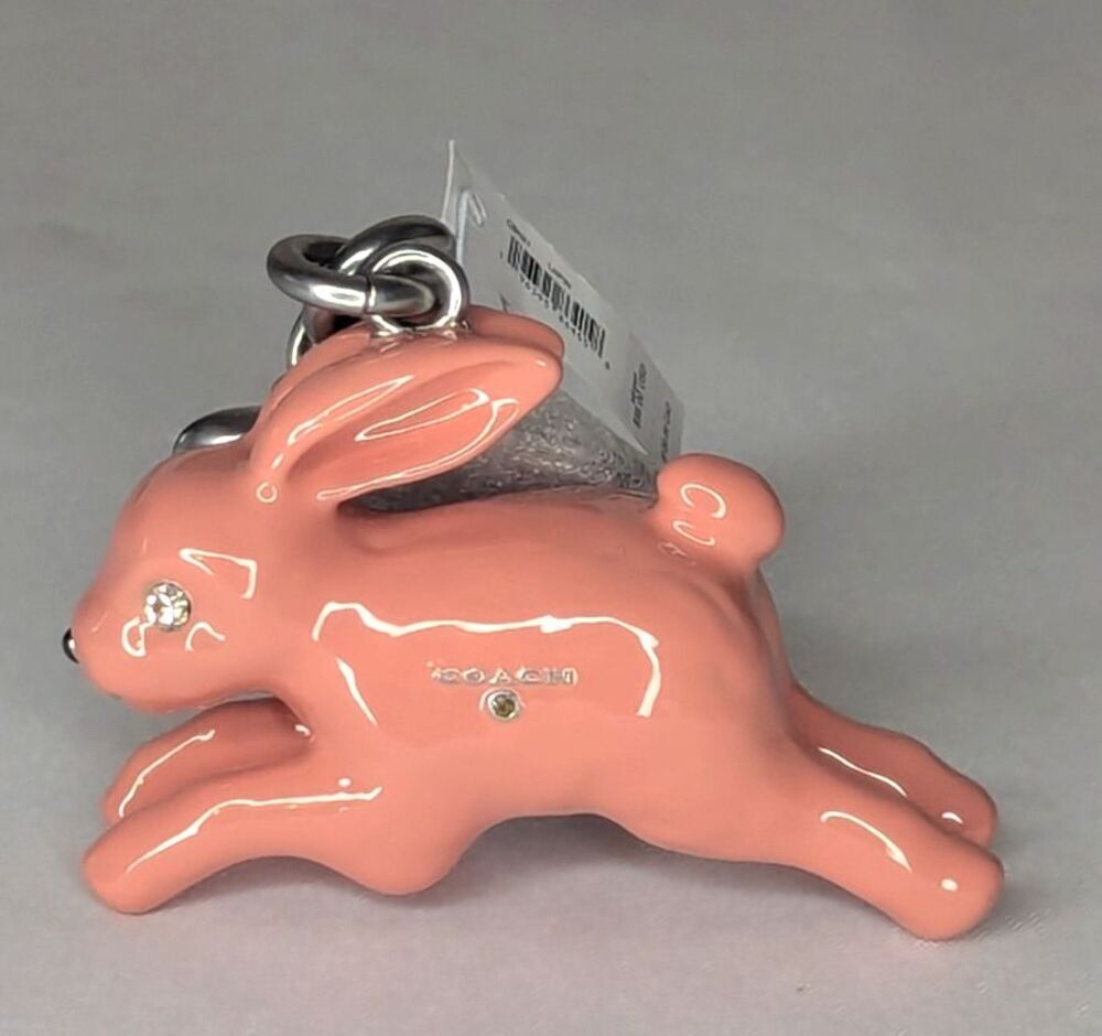 Coach Bunny Rabbit Bag Charm Keychain Fob Silver / Coral Pink CBH21, NWT
